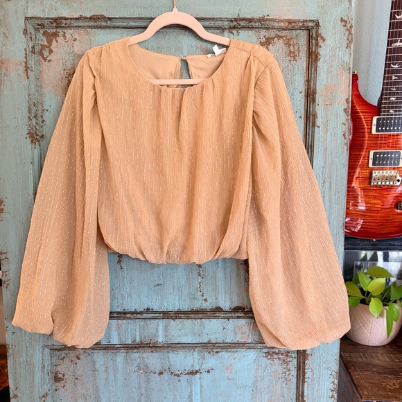 Blu Pepper Tops - Blu Pepper Gold Thread Balloon Sleeve Blouse (Size M)